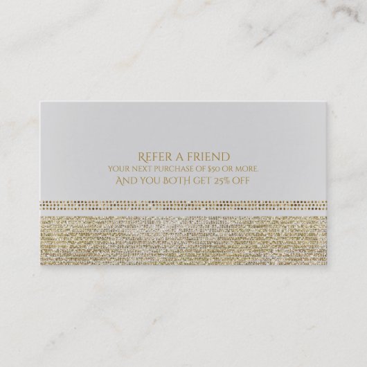 Carte De Référencement Or Blanc Étincelant Glam Bling Réferer un Ami (Devant)