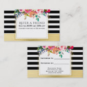 Carte De Référencement Or Noir Blanc Moderne Floral Glam Référez un ami (Devant / Derrière)