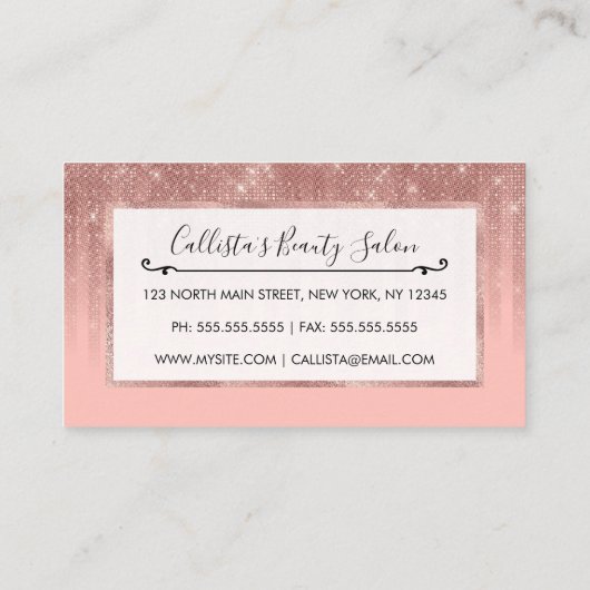 Carte De Référencement Or rose rose glamour Parties scintillant rayé (Dos)