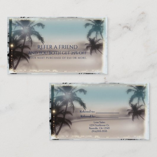 Carte De Référencement Palm Trees Elegant Tropical Beach Référer un ami (Devant / Derrière)