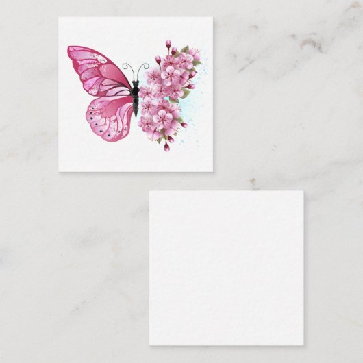 Carte De Référencement Papillon à fleurs avec Sakura rose (Devant / Derrière)