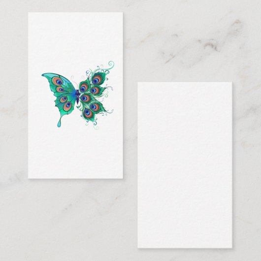 Carte De Référencement Papillon aux plumes de paon vert (Devant / Derrière)