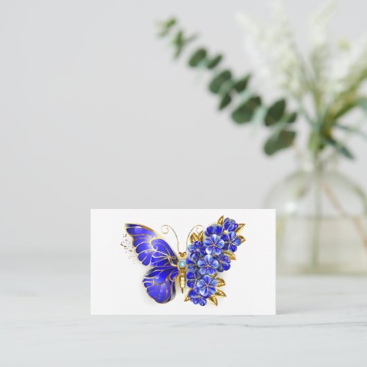 Carte De Référencement Papillon saphir à fleurs (Debout devant)