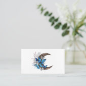 Carte De Référencement Papillons bleus sur croissant en bois (Debout devant)