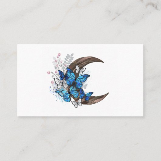 Carte De Référencement Papillons bleus sur croissant en bois (Devant)