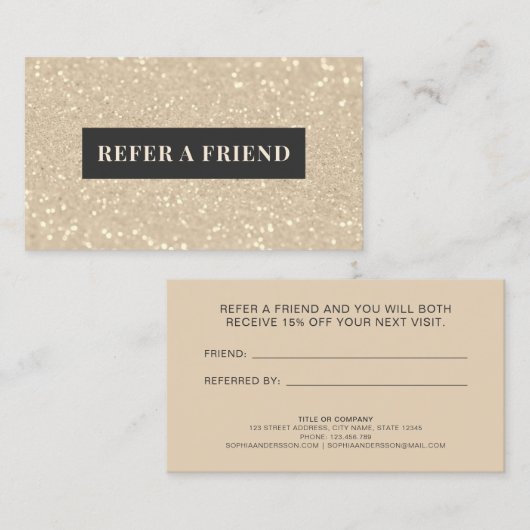 Carte De Référencement Parties scintillant d'or élégant luxe moderne (Devant / Derrière)