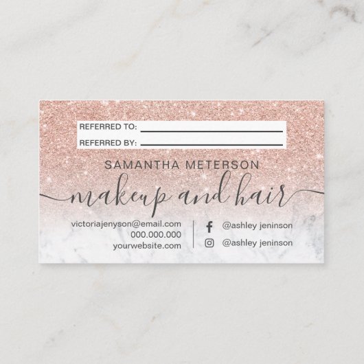 Carte De Référencement Parties scintillant d'or rose moderne marbre ombre (Dos)