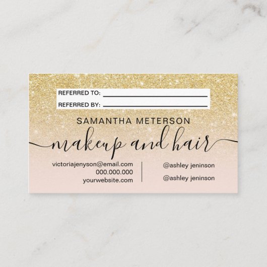 Carte De Référencement parties scintillant dorée chic et moderne blush pr (Dos)