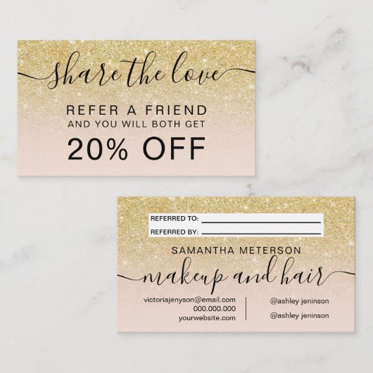 Carte De Référencement parties scintillant dorée chic et moderne blush pr (Devant / Derrière)