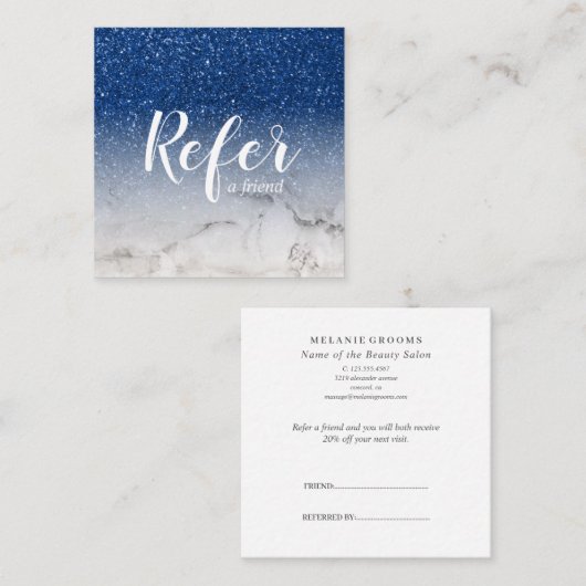 Carte De Référencement Parties scintillant en marbre et bleu Ombre Glam C (Devant / Derrière)