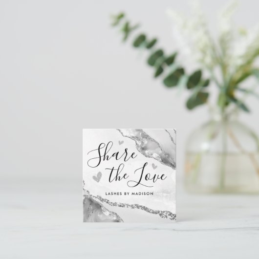 Carte De Référencement Parties scintillant gris argent marbre Agate chic (Debout devant)