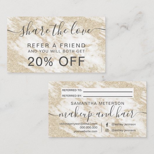 Carte De Référencement Parties scintillant moderne en marbre blanc maquil (Devant / Derrière)