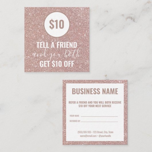 Carte De Référencement Parties scintillant or rose Référer une fidélité à (Devant / Derrière)