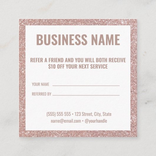 Carte De Référencement Parties scintillant or rose Référer une fidélité à (Dos)