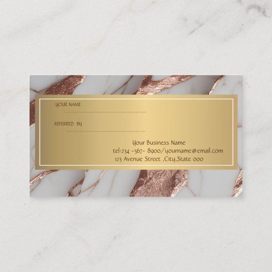 Carte De Référencement Parties scintillant tendance en cuivre marbre (Dos)