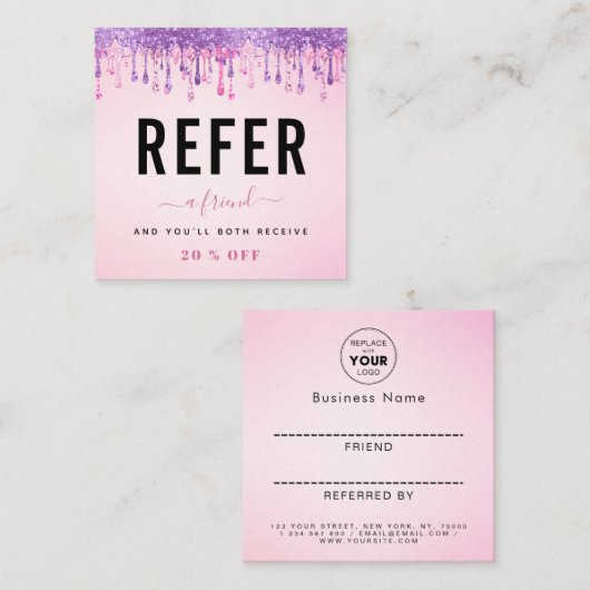 Carte De Référencement Parties scintillant violet rose Ajouter logo et no (Devant / Derrière)