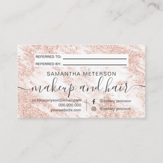 Carte De Référencement Parties scintillantes roses d'or de maquillage de (Dos)