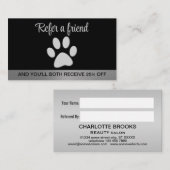 Carte De Référencement Paw Chien Argent sur arrière - plan noir (Devant / Derrière)