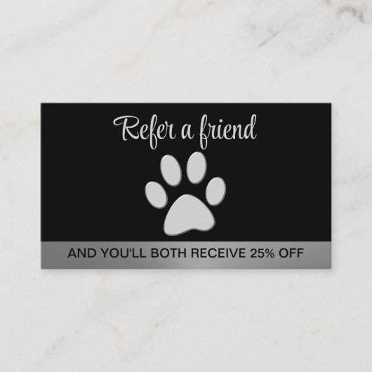 Carte De Référencement Paw Chien Argent sur arrière - plan noir (Devant)