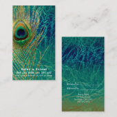 Carte De Référencement Peacock Feather Blue Turquoise Gold Boho Référer u (Devant / Derrière)