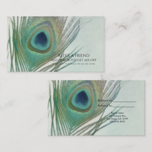 Carte De Référencement Peacock Feather Boho Aquarelle recommander un ami (Devant / Derrière)