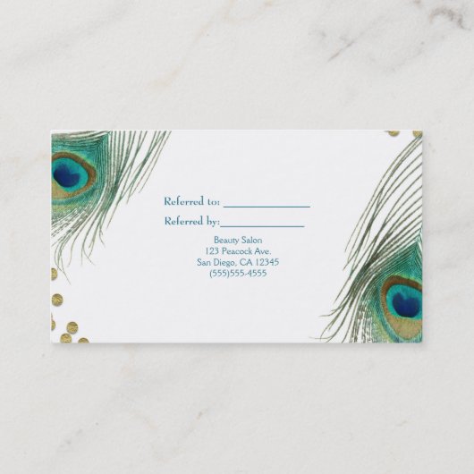 Carte De Référencement Peacock Feathers & Gold Boho Glam Référer un ami (Dos)