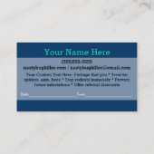 Carte De Référencement Piège du parasite Control.Exterminator.Animal. (Dos)