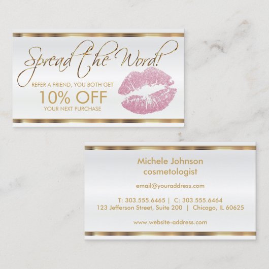 Carte De Référencement Pink Parties scintillant Lipstick Business Referen (Devant / Derrière)