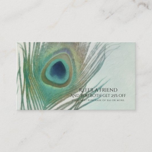 Carte De Référencement Plume de paon Boho Aquarelle Référez un ami (Devant)