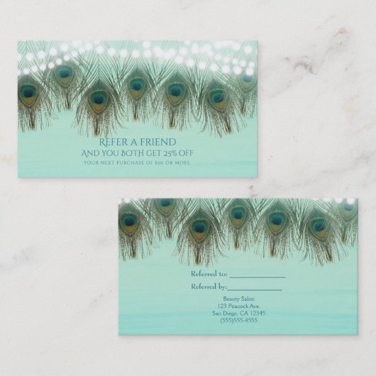 Carte De Référencement Plumes de paon & Lumières Rustique Parrainer un am (Devant / Derrière)