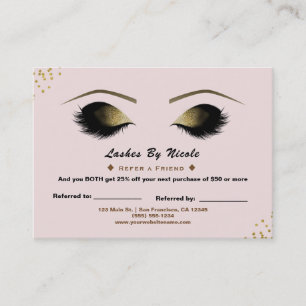 Carte De Référencement Pois en or rose pâle Lashes Référez-vous à l'Ami A