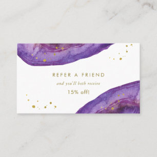 Carte De Référencement Pourpre d'aquarelle et or Geode de Faux