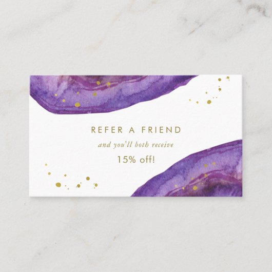 Carte De Référencement Pourpre d'aquarelle et or Geode de Faux (Devant)