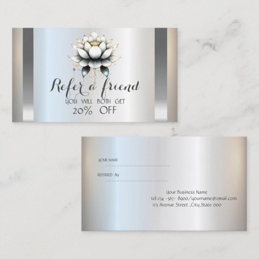 Carte De Référencement Professionnel Blanc Lotus Silver (Devant / Derrière)
