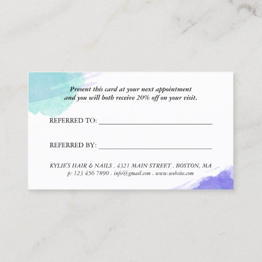 Carte De Référencement Purple Turquoise Smudge Calligraphie Référer Un Am (Dos)