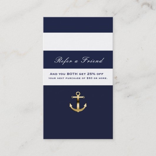 Carte De Référencement Rayure Bleue et Blanche Naudtique Or Parrainez un( (Devant)