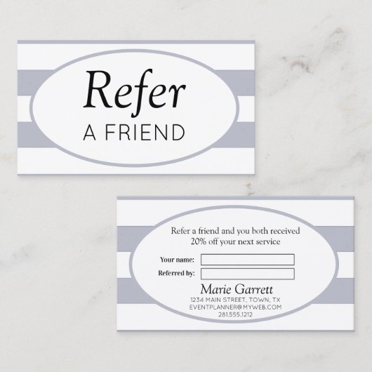 Carte De Référencement Rayures classiques Gris Référer un ami (Devant / Derrière)