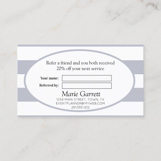 Carte De Référencement Rayures classiques Gris Référer un ami (Dos)