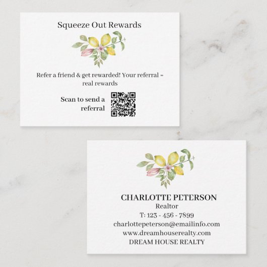 Carte De Référencement Récompenses Squeeze Out Lemon Summer Immobilier (Devant / Derrière)