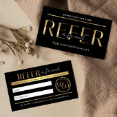 Carte De Référencement Refer A Friend Modern Black & Gold Logo Salon Spa