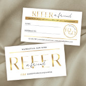 Carte De Référencement Refer A Friend Modern Glam Gold Logo Salon Spa