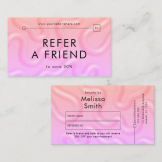 Carte De Référencement Refer a Friend Neon Pink Girly Hair Makeup Lashes