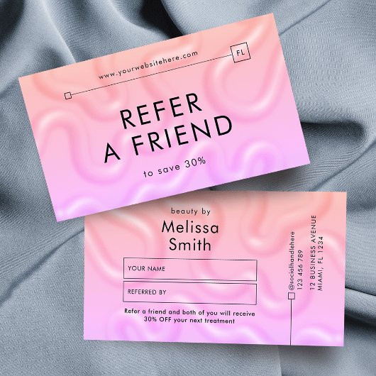 Carte De Référencement Refer a Friend Neon Pink Girly Hair Makeup Lashes