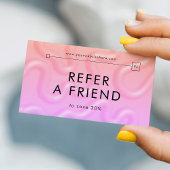 Carte De Référencement Refer a Friend Neon Pink Girly Hair Makeup Lashes