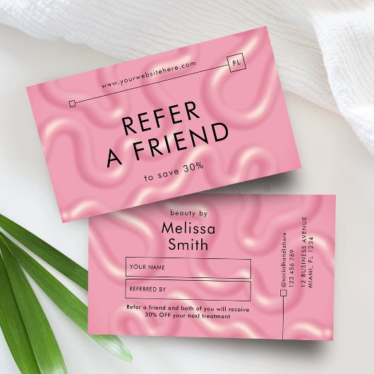 Carte De Référencement Refer a Friend Trendy Pink Abstract Spa Salon