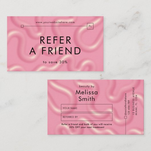 Carte De Référencement Refer a Friend Trendy Pink Abstract Spa Salon (Devant / Derrière)
