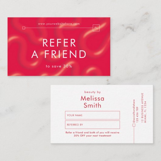Carte De Référencement Refer a Friend Trendy Red Groovy Unique Spa Salon (Devant / Derrière)