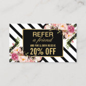 Carte De Référencement Référer un ami | Belles rayures florales roses (Devant)