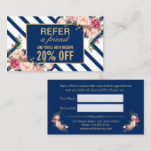 Carte De Référencement Référer un ami | Bleu de la marine florale classiq (Devant / Derrière)