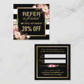 Carte De Référencement Référer un ami Floral Gold Black White (Devant / Derrière)